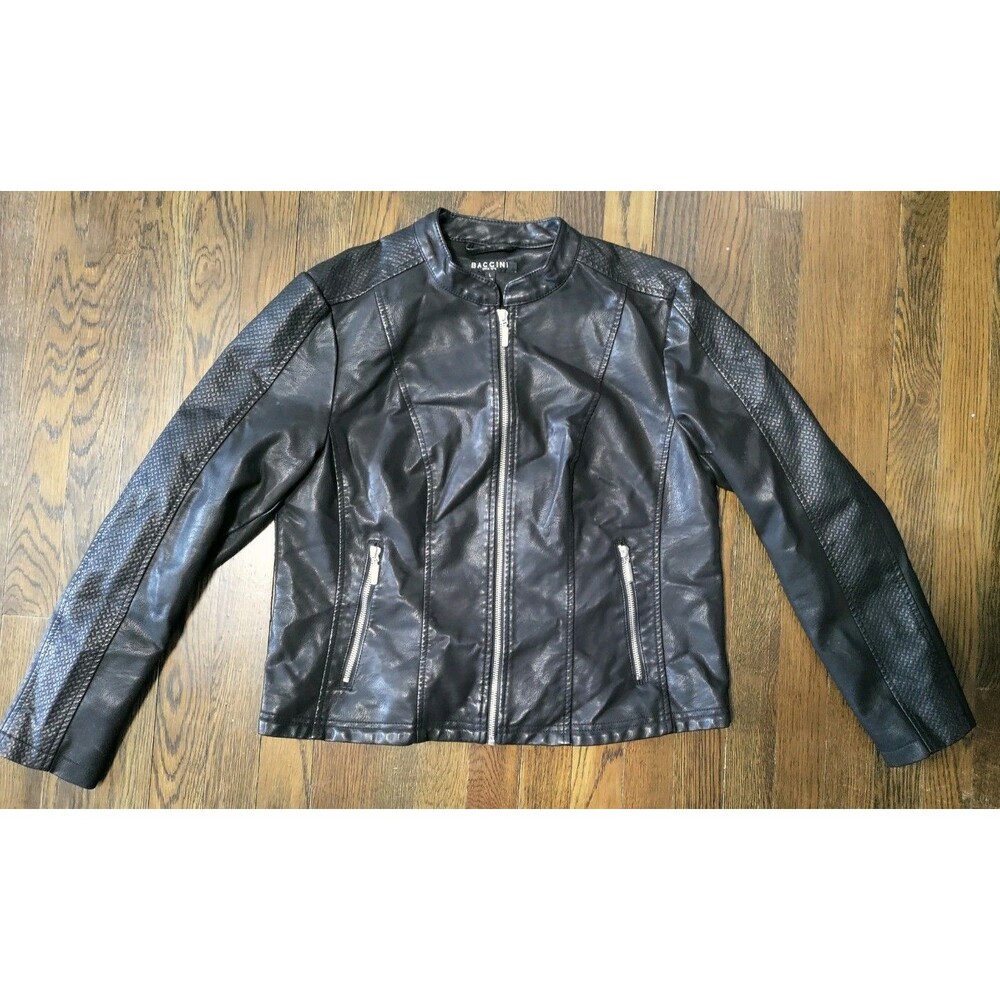 Baccini Faux Leather Jacket Women's Size Large Biker Black